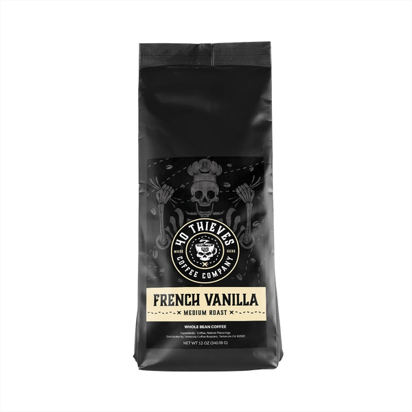French Vanilla Medium Roast Coffee by 40 Thieves with creamy natural vanilla flavor