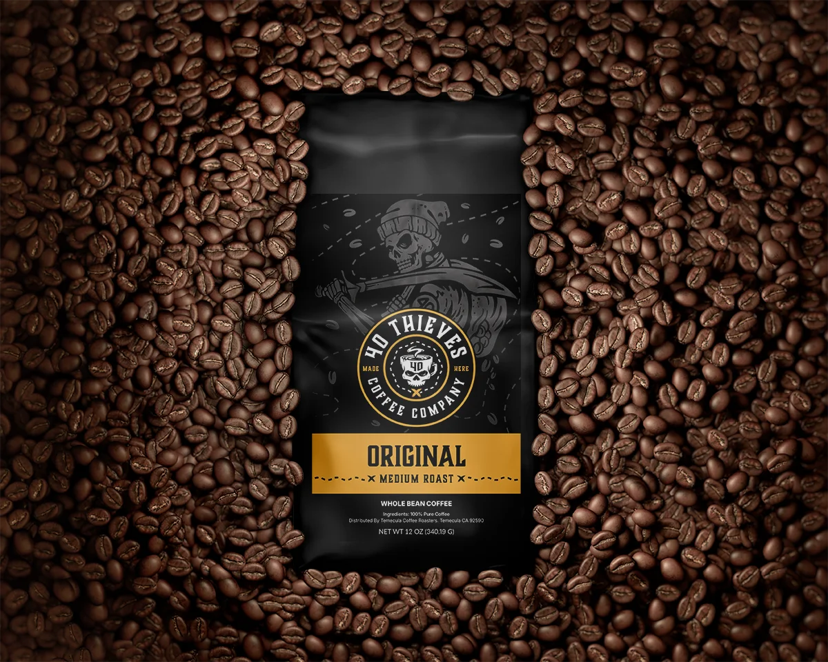 40 Thieves Coffee’s Original blend—a fair trade medium roast coffee known for its premium coffee quality and as part of the best coffee brand in the world.